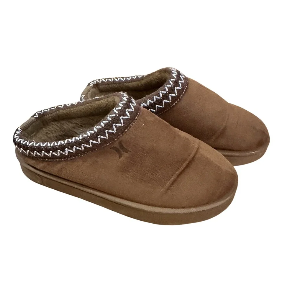 Hurley Brown Suede Lined Slip On Slippers Moccasin Clogs Youth Size 2 Cozy‎